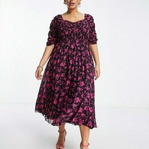 Floral Pink and Black ASOS Women's Maxi Dress Size 18 PLUS Size
